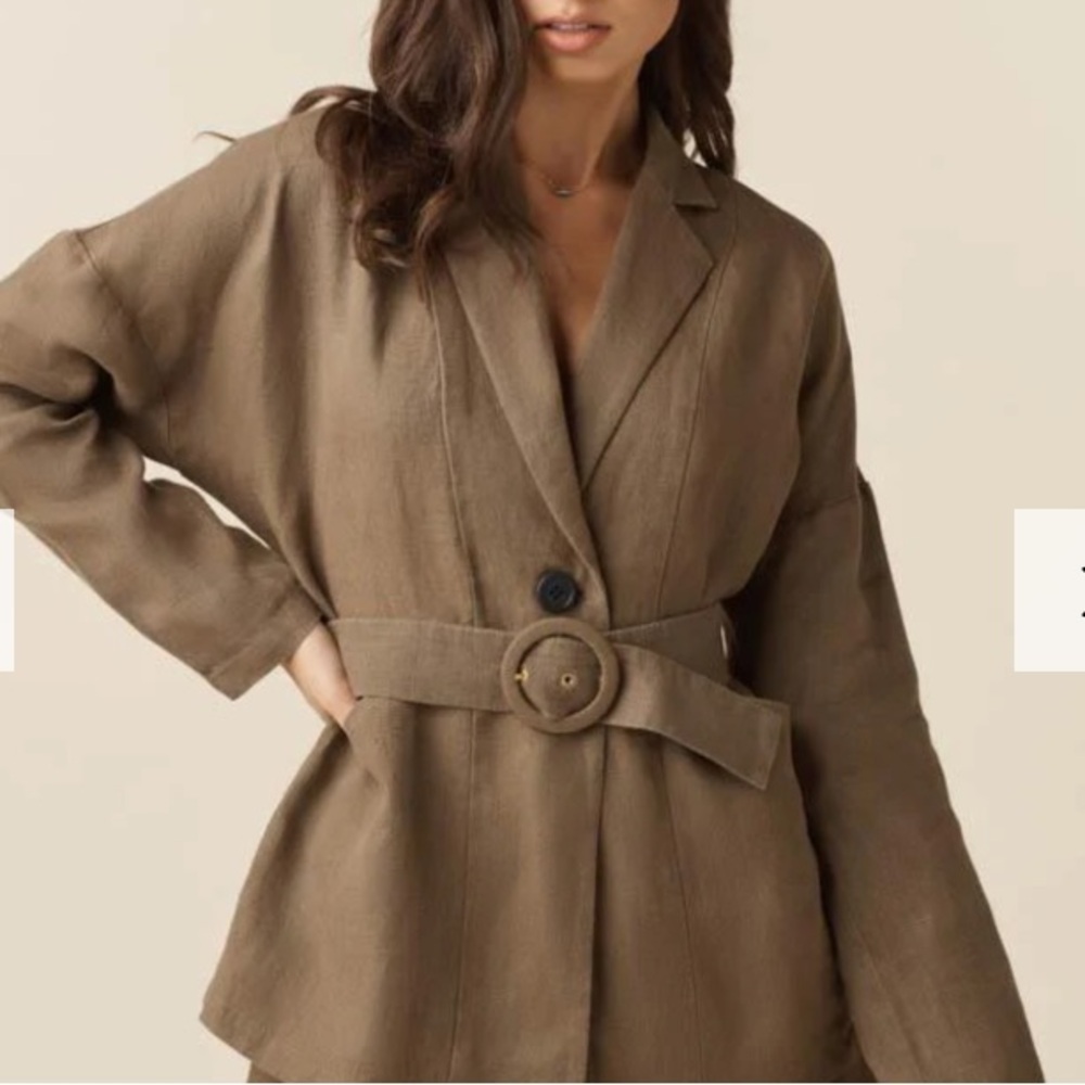 NWT Vetta Dusty Green Women’s Belted Linen Jacket Sz XS